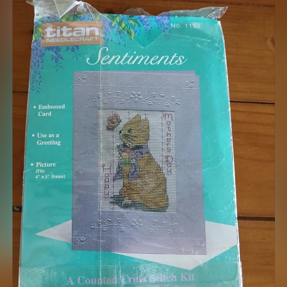 VINTAGE 1988 Sentiments Cat Happy Mothers Day Card Cross Stitch Kit *NEW*